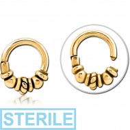 STERILE GOLD PVD COATED SURGICAL STEEL HINGED CLICKER - BEADS AND ROPE