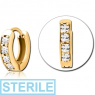 STERILE GOLD PVD COATED SURGICAL STEEL PRONG SET JEWELLED MULTI PURPOSE HUGGIE PIERCING