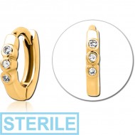 STERILE GOLD PVD COATED SURGICAL STEEL JEWELLED MULTI PURPOSE HUGGIE PIERCING
