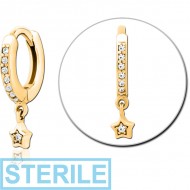 STERILE GOLD PVD COATED SURGICAL STEEL JEWELLED MULTI PURPOSE HUGGIE PIERCING
