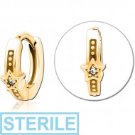 STERILE GOLD PVD COATED SURGICAL STEEL JEWELLED MULTI PURPOSE HUGGIE PIERCING