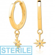 STERILE GOLD PVD COATED SURGICAL STEEL JEWELLED MULTI PURPOSE HUGGIE PIERCING