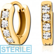 STERILE GOLD PVD COATED SURGICAL STEEL JEWELLED HUGGIES PAIR
