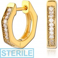 STERILE GOLD PVD COATED SURGICAL STEEL JEWELLED HUGGIES PAIR