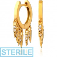 STERILE GOLD PVD COATED SURGICAL STEEL JEWELLED HUGGIES PAIR