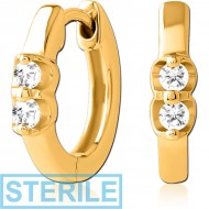 STERILE GOLD PVD COATED SURGICAL STEEL JEWELLED HUGGIES PAIR