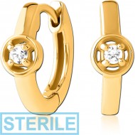 STERILE GOLD PVD COATED SURGICAL STEEL JEWELLED HUGGIES PAIR