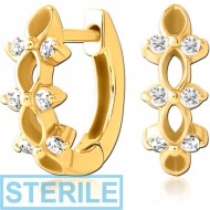 STERILE GOLD PVD COATED SURGICAL STEEL JEWELLED HUGGIES PAIR
