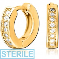 STERILE GOLD PVD COATED SURGICAL STEEL JEWELLED HUGGIES PAIR