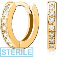 STERILE GOLD PVD COATED SURGICAL STEEL JEWELLED HUGGIES PAIR