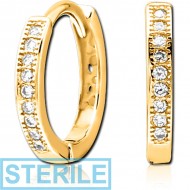 STERILE GOLD PVD COATED SURGICAL STEEL JEWELLED HUGGIES PAIR