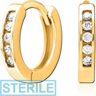 STERILE GOLD PVD COATED SURGICAL STEEL JEWELLED HUGGIES PAIR