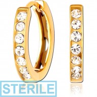 STERILE GOLD PVD COATED SURGICAL STEEL JEWELLED HUGGIES PAIR