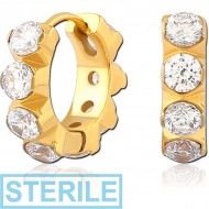 STERILE GOLD PVD COATED SURGICAL STEEL JEWELLED HUGGIES PAIR
