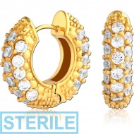 STERILE GOLD PVD COATED SURGICAL STEEL JEWELLED HUGGIES PAIR