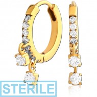 STERILE GOLD PVD COATED SURGICAL STEEL JEWELLED HUGGIES PAIR