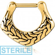 STERILE GOLD PVD COATED SURGICAL STEEL HINGED SEPTUM CLICKER - FILIGREE