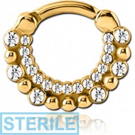 STERILE GOLD PVD COATEDSURGICAL STEEL JEWELLED HINGED SEPTUM CLICKER - FILIGREE