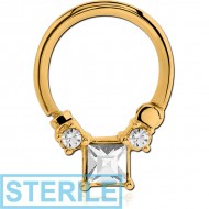 STERILE GOLD PVD COATED SURGICAL STEEL SWAROVSKI CRYSTAL JEWELLED HINGED SEPTUM CLICKER PIERCING