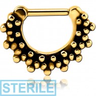 STERILE GOLD PVD COATED SURGICAL STEEL HINGED SEPTUM CLICKER