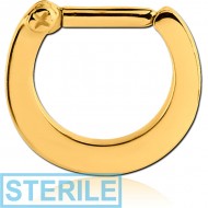 STERILE GOLD PVD COATED SURGICAL STEEL HINGED SEPTUM CLICKER PIERCING