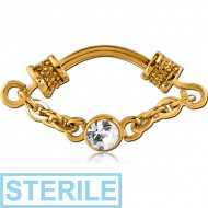 STERILE GOLD PVD COATED SURGICAL STEEL JEWELLED SEPTUM CLICKER
