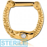 STERILE GOLD PVD COATED SURGICAL STEEL JEWELLED SNAKE HINGED SEPTUM CLICKER PIERCING