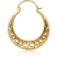 STERILE GOLD PVD COATED SURGICAL STEEL HOOP EARRING FOR TUNNEL