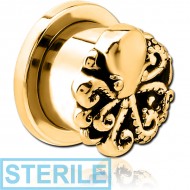 STERILE GOLD PVD COATED STAINLESS STEEL THREADED TUNNEL WITH SURGICAL STEEL TOP
