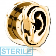 STERILE GOLD PVD COATED STAINLESS STEEL THREADED TUNNEL WITH SURGICAL STEEL TOP