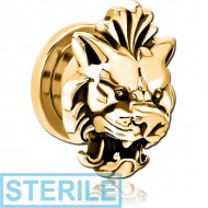 STERILE GOLD PVD COATED STAINLESS STEEL THREADED TUNNEL WITH SURGICAL STEEL TOP