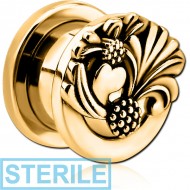 STERILE GOLD PVD COATED STAINLESS STEEL THREADED TUNNEL WITH SURGICAL STEEL TOP
