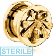STERILE GOLD PVD COATED STAINLESS STEEL THREADED TUNNEL WITH SURGICAL STEEL TOP