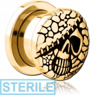 STERILE GOLD PVD COATED STAINLESS STEEL THREADED TUNNEL WITH SURGICAL STEEL TOP