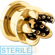 STERILE GOLD PVD COATED STAINLESS STEEL THREADED TUNNEL WITH SURGICAL STEEL TOP