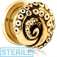 STERILE GOLD PVD COATED STAINLESS STEEL THREADED TUNNEL WITH SURGICAL STEEL TOP