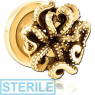 STERILE GOLD PVD COATED STAINLESS STEEL THREADED TUNNEL WITH SURGICAL STEEL TOP