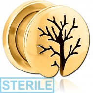 STERILE GOLD PVD COATED STAINLESS STEEL THREADED TUNNEL WITH SURGICAL STEEL TOP
