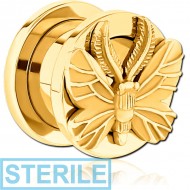 STERILE GOLD PVD COATED STAINLESS STEEL THREADED TUNNEL WITH SURGICAL STEEL TOP