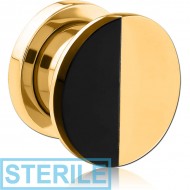 STERILE GOLD PVD COATED STAINLESS STEEL THREADED TUNNEL WITH SURGICAL STEEL TOP