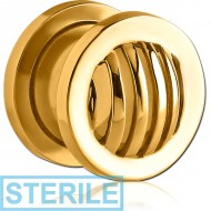 STERILE GOLD PVD COATED STAINLESS STEEL THREADED TUNNEL - STRIPES DOME