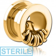 STERILE GOLD PVD COATED STAINLESS STEEL THREADED TUNNEL WITH SURGICAL STEEL TOP