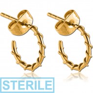 STERILE GOLD PVD COATED SURGICAL STEEL EAR STUDS PAIR - WIRE ON HOOP