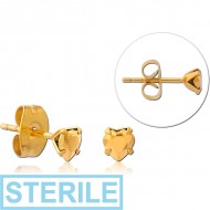 STERILE GOLD PVD COATED SURGICAL STEEL HEART PRONG SET JEWELLED EAR STUDS PAIR PIERCING