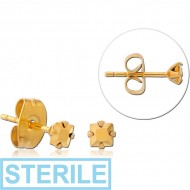 STERILE GOLD PVD COATED SURGICAL STEEL SQUARE PRONG SET JEWELLED EAR STUDS PAIR PIERCING