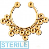STERILE GOLD PVD COATED SURGICAL STEEL FAKE SEPTUM RING - 15 BALLS