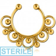 STERILE GOLD PVD COATED SURGICAL STEEL FAKE SEPTUM RING - 17 BALLS