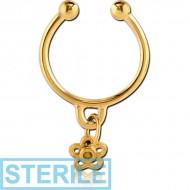STERILE GOLD PVD COATED SURGICAL STEEL FAKE SEPTUM RING WITH CHARM - FLOWER