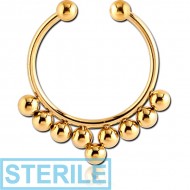 STERILE GOLD PVD COATED SURGICAL STEEL FAKE SEPTUM RING - 9 BALLS
