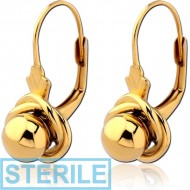 STERILE STERLING SILVER 925 GOLD PVD COATED EARRINGS PAIR - BALL